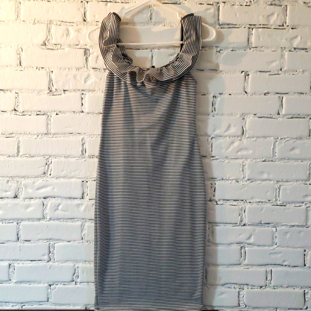 Flirty ruffle off shoulder striped bodycon Zara mini dress